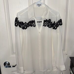 Express Elegant White Blouse with Black Lace